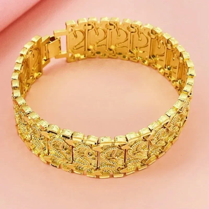 NovaGlod 24K Gold AU999 2CM Dragon Bracelet Men - Premium 2CM gold, auspicious dragon, for business & important events