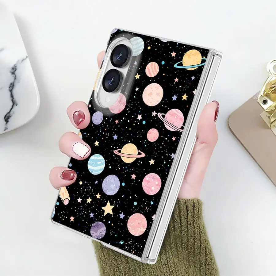 Colorful Planet Design Case for Samsung Galaxy Z Fold 8 ZFold 8 PC Hard Luxury ZFold8 Transparent Phone Cover