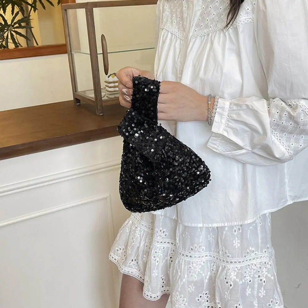 

Simple Paillette Knot Handbag Giltter Cute Wrist Bag Korean Style Blingbling Sequin Evening Bag Spring Summer