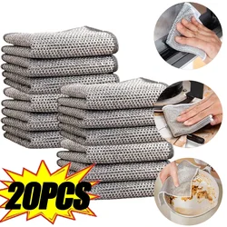 New Thickened Steel Wire Cleaning Cloth Non-Scratch Double-layer Iron Microfiber Mesh Dishrag Washing Pot Rags Kitchen Towels