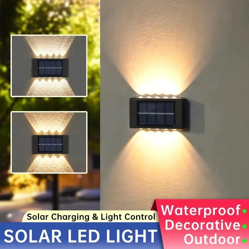 2/4/6/10 Led Solar Light Outdoor Waterproof Up And Down Solar Spotlights Warm White Lighting Wall Solar Garden Luminaires Lamp