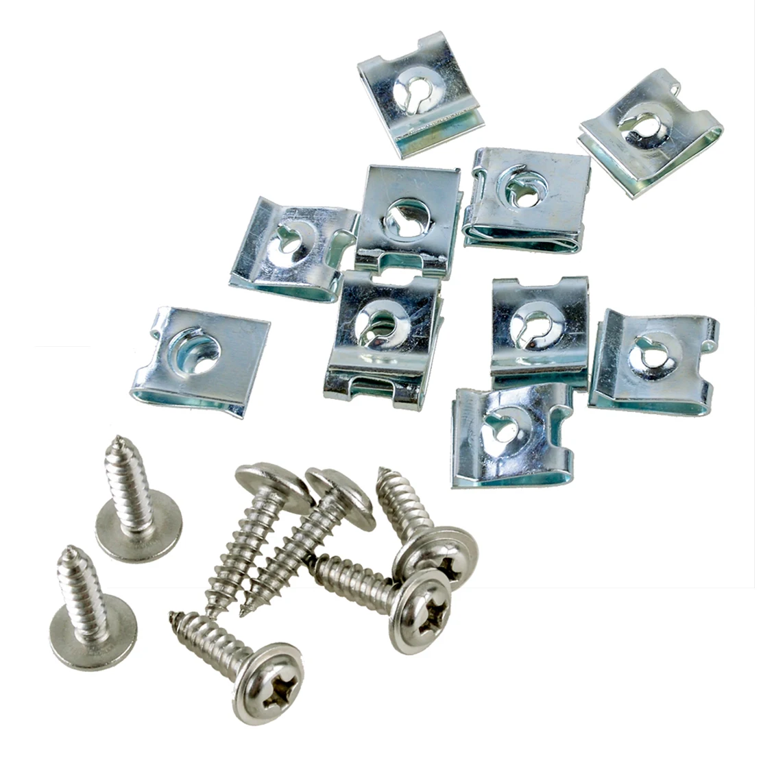 200pcs/Set Silver U Nuts Self Tapping Screw Spire U Clips Speed Fasteners for Universal Cars Autos Motorcycles