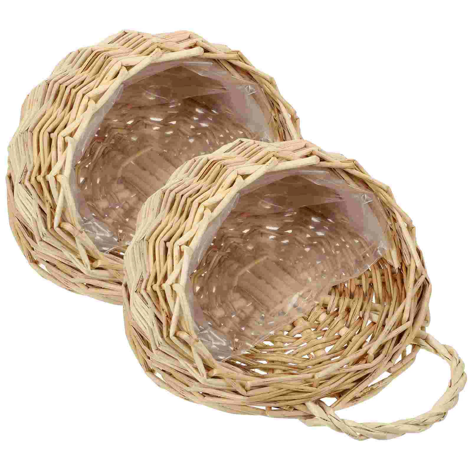 

2 Pcs Fruit Basket Wall Hanging Rattan Flower for Coat Hanger Stand Woven Storage Sundries Organizer