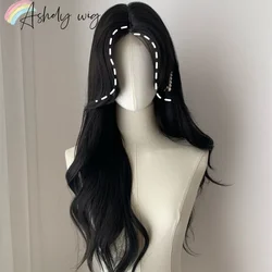 Ningning‘s hair Long Black Wig for Women Big Wave Curly Hair Headband Wigs with Eight Bangs Small Lace Front Natural Lolita Wigs