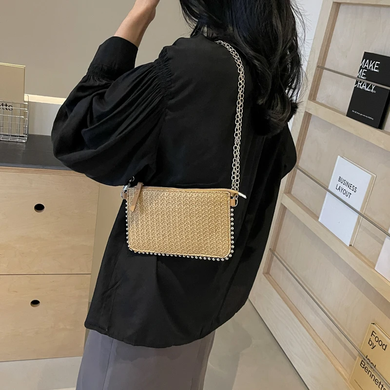 Summer Straw Messenger Bag Woven Fashion Women Clutch Bag Chain Shoulder Bag Beach Tassel Designer Crossbody Bags bolsa feminina