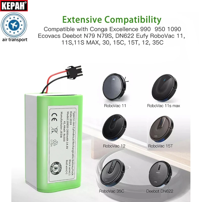 14.4V  Original power Li-ion battery for Conga 990 1090 Tesvor X500 Ecovacs Deebot N79 N79S DN622 Eufy RoboVac 11 11S RoboVac 30