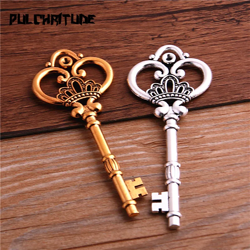 2Pcs 6 Color Metal Alloy Lovely Large Crown Key Charms Vintage Jewelry Keys Charms 32*84mm