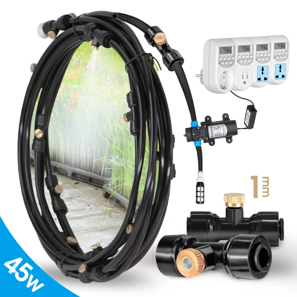 45W 1.0MM Low Pressure Mist Cooling System Automatic Timer Pump Watering Fine Air Humidifier for Pool Garden Backyard Playground