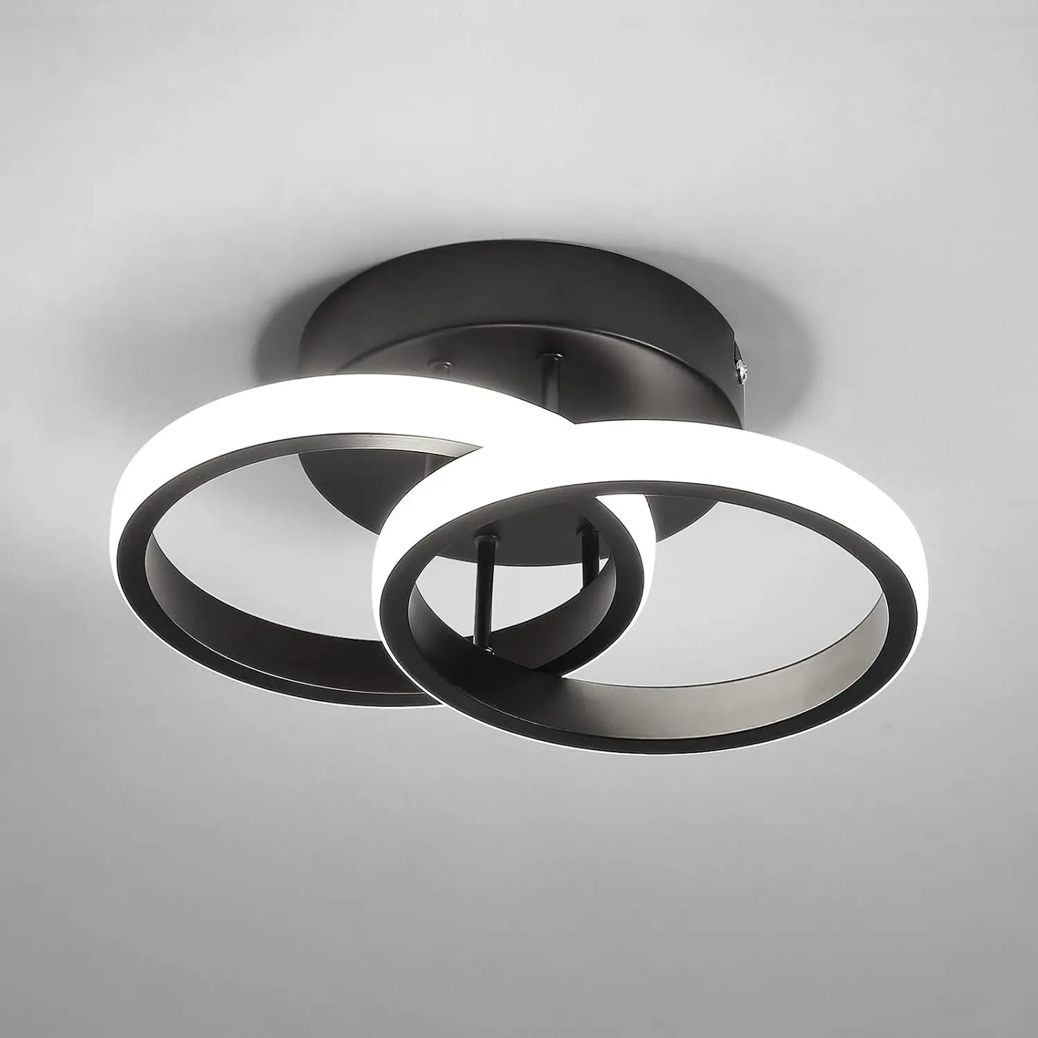 Small LED Ceiling Lamp,19W 1710LM Bedroom Ceiling Lamp,6000K Cool White Double Ring LED Ceiling Lamp,Black Living Room