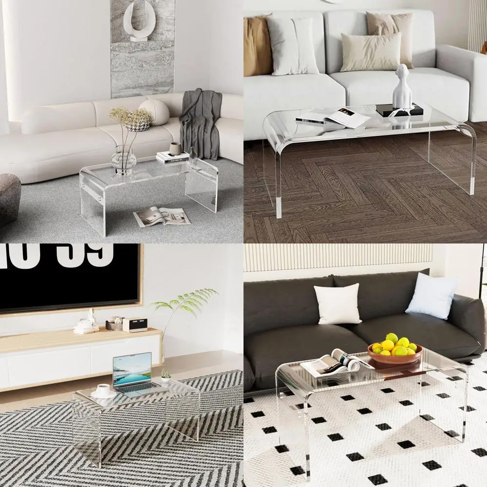 

Mid-Century Modern 32 Clear Acrylic Coffee Table, Suitable for 2-Seat Sofa, Assembly Required