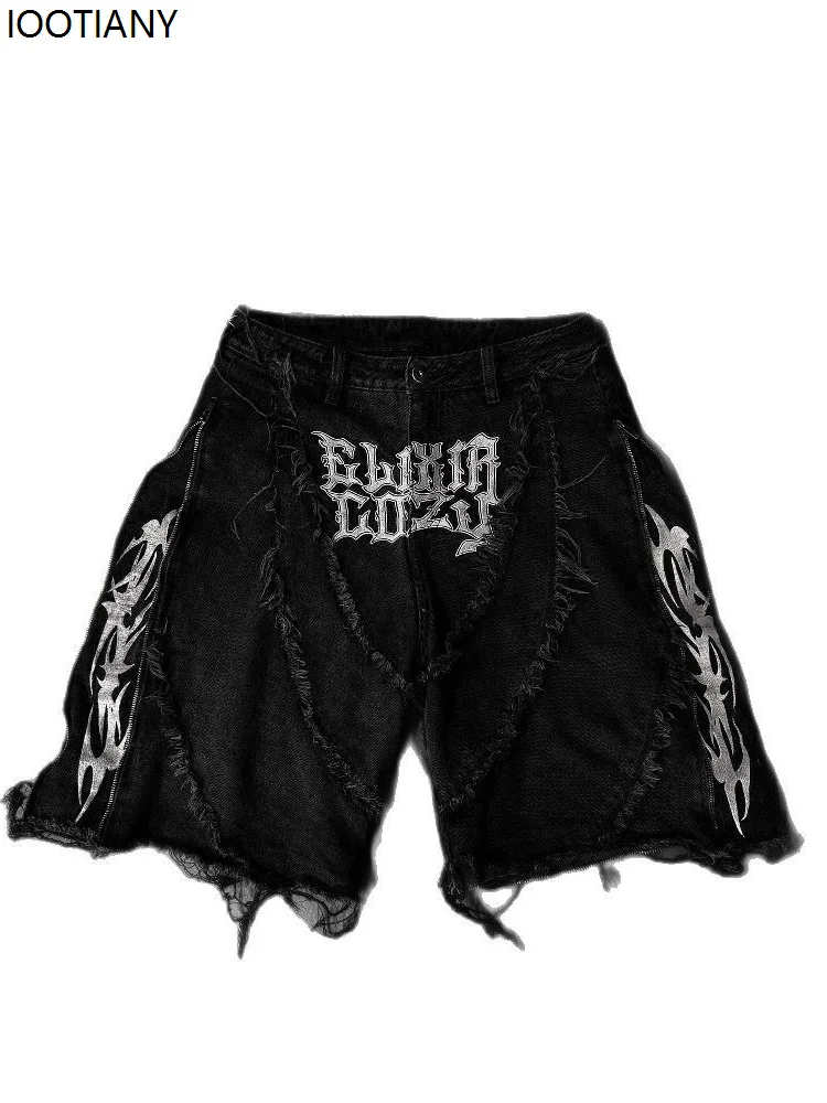 Vintage Zipper Patchwork Jean For Women Grunge Y2k High Street Black Jeans American Retro Punk Street Embroidered Raw Edge Pant