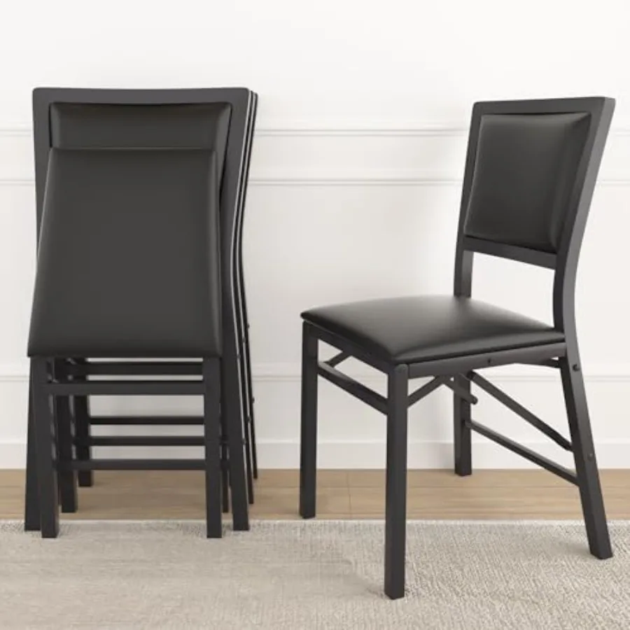 

4 Pack Folding Chairs with Cushion Foldable Padded Seats with Heavy Duty Metal Frame for Kitchen/Dining/Living Room No Assembly