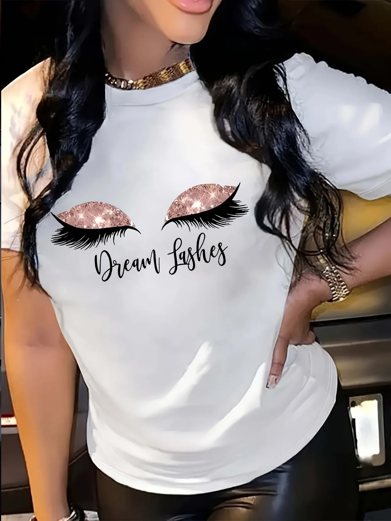 

Women's Eye and Lashes Print T-Shirt Round Neck Short Sleeve Cotton Tees Retro Hip Hop Y2k T-shirt Summer Tops Women Clothing