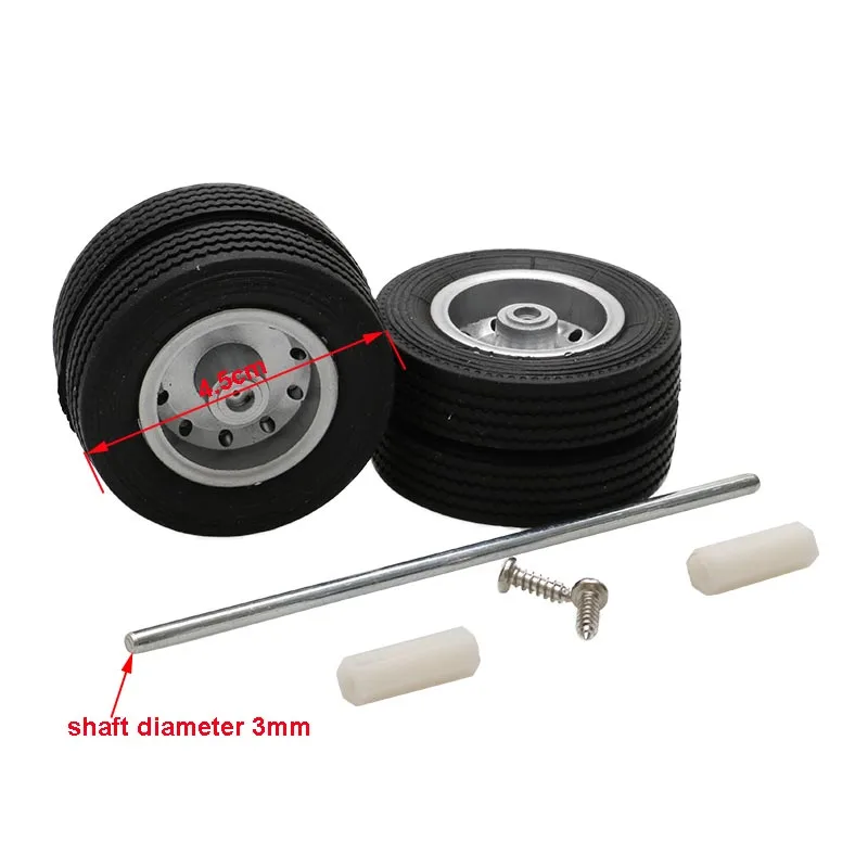 2PCS 1/24 Scale Car Models Rubber Tires + Wheels +3mm Axles for Modified 1:24 Head Heavy Truck Model Car DIY Repair Tool Parts