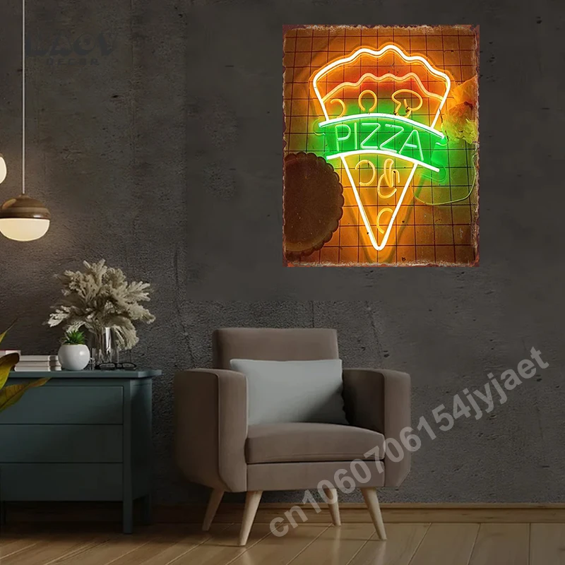 Neon Fruit Metal Tin Sign Supermarket Fruits Area Poster Restaurant Background Home Iron Plate Mural Bar Club Wall Decor Plaque