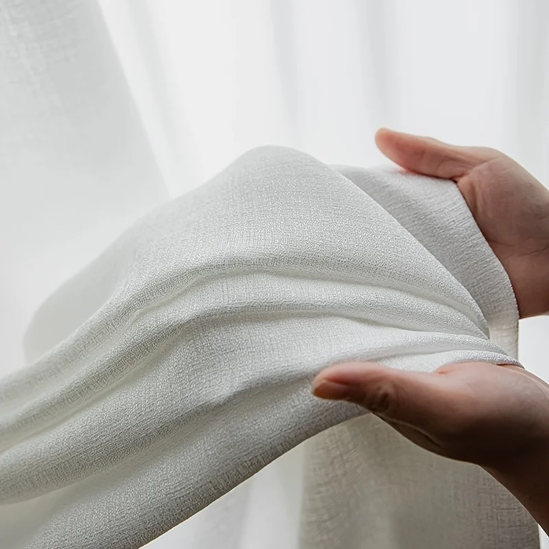 

Modern Simple White Translucent and Non Transparent Tulle Curtain Imitating Linen Window Screen For Living Room and Bedroom