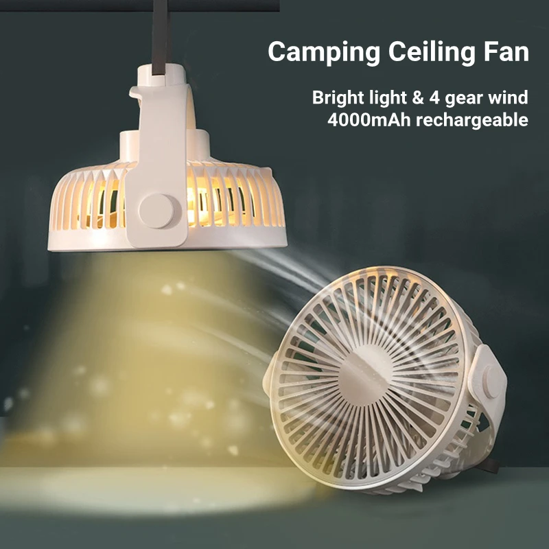 Portable Handheld Mini Fan USB 4000mAh Wireless Desktop Ceiling Air Cooling Fan 4-gear Adjusted Quiet Wind Blowing for Home Tent