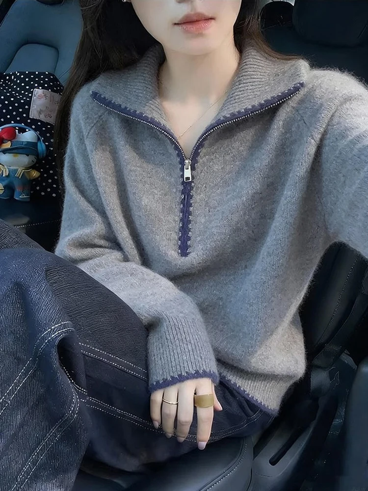 

Ele Knitted Sweater Women's f Zip Unique Soft Cozy Spring Autumn High End Faionable Long Sve Ne Pullover