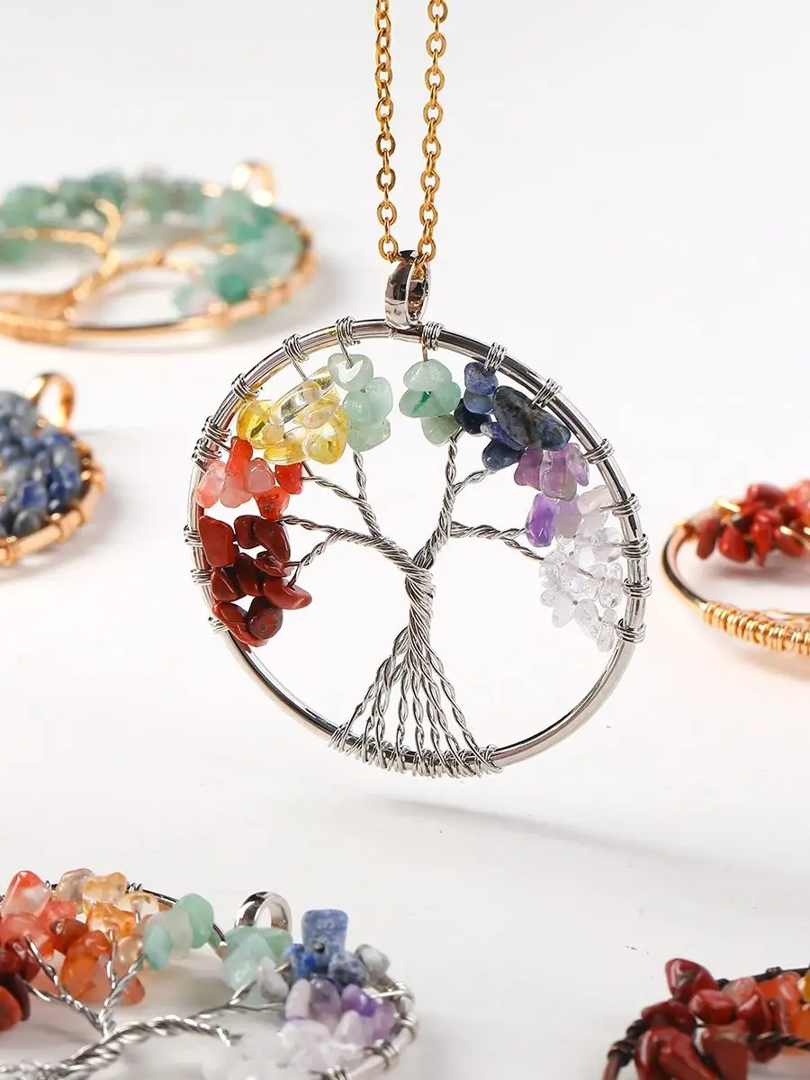 AliExpress buy bao ji 1 Pc Natural Amethyst Lapis Lazuli Gravel Stone 7 Chakra Tree Pendant Healing Charms for Jewelry Making DIY Necklace Accessories