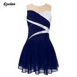 Kids Girls Rhinestone Gymnastics Artistic Figure Skating Costume Ballet Jersey Lyrical Dance Body Dress Shiny Sequin Mesh Skirt