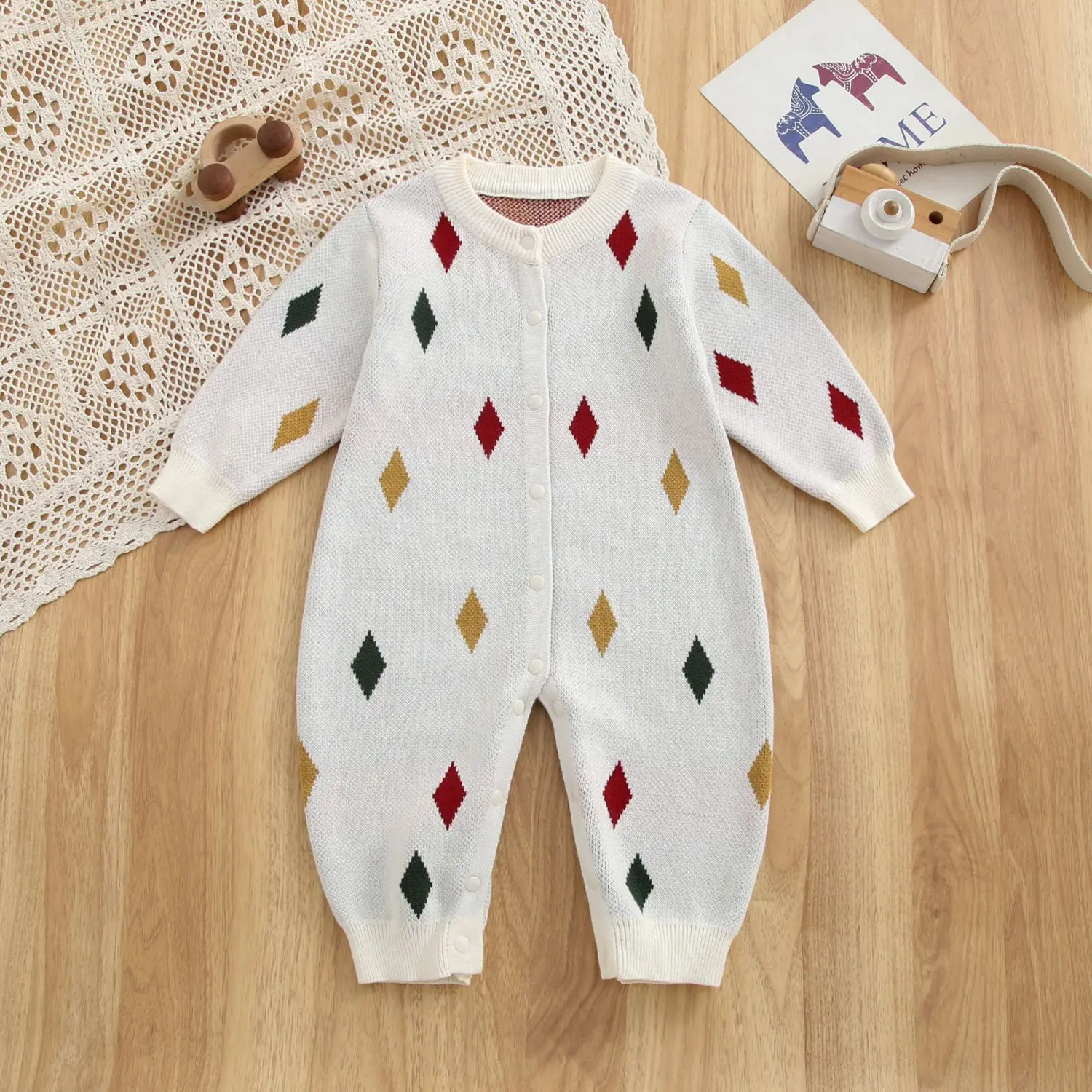 0-24M 100% Cotton Baby Knit Romper Sweater Newborn Kid Baby Boy Girl Winter Clothes Long Sleeve Warm Thick Jumpsuit Outfit
