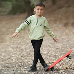 Boy and girls shirt long sleeves round neck black cotton t-shirt colorful sleeves family set star logo on back neck kids top