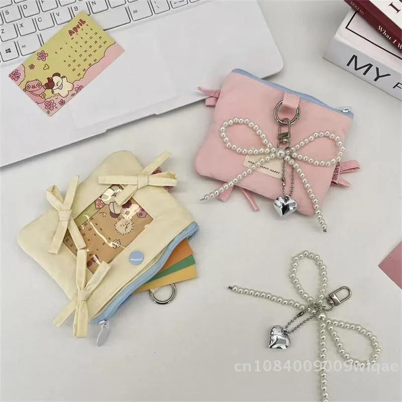 1 bolsa para tarjetas con lazo femenino: funda para tarjetas con tarjetero multiusos para estudiantes y fanáticos de K-pop. (Sin llavero)