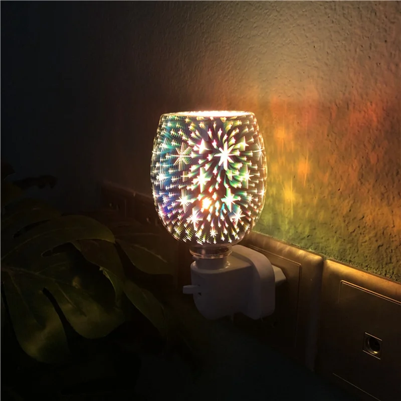 Quemador eléctrico de cera 3D, lámpara de aromaterapia, luz nocturna montada en la pared, difusor enchufable, decoración, enchufe del Reino Unido