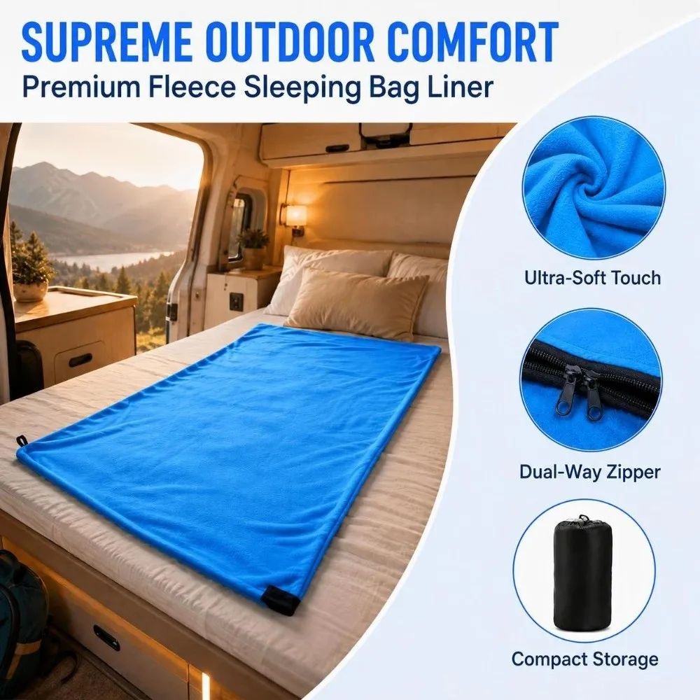 Warm Comfortable Fleece Sleeping Bag Two-Way Zipper Soft Emergency Emergency Blanket Outdoor Bivvy Sack Hiking