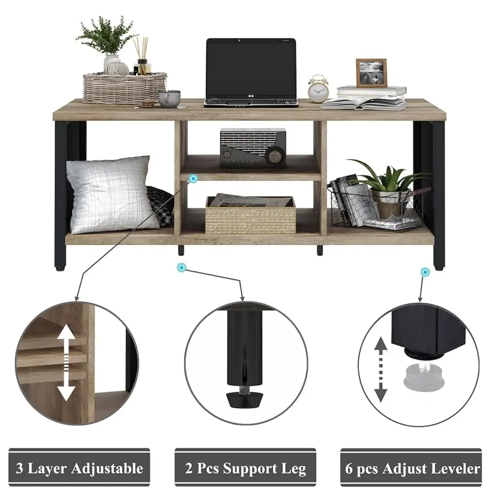 Coffee Table For Living Room, Rustic Wood Center Table With Shelves, Farmhouse Rec Cocktail Tea Tables (Rustic Oak)