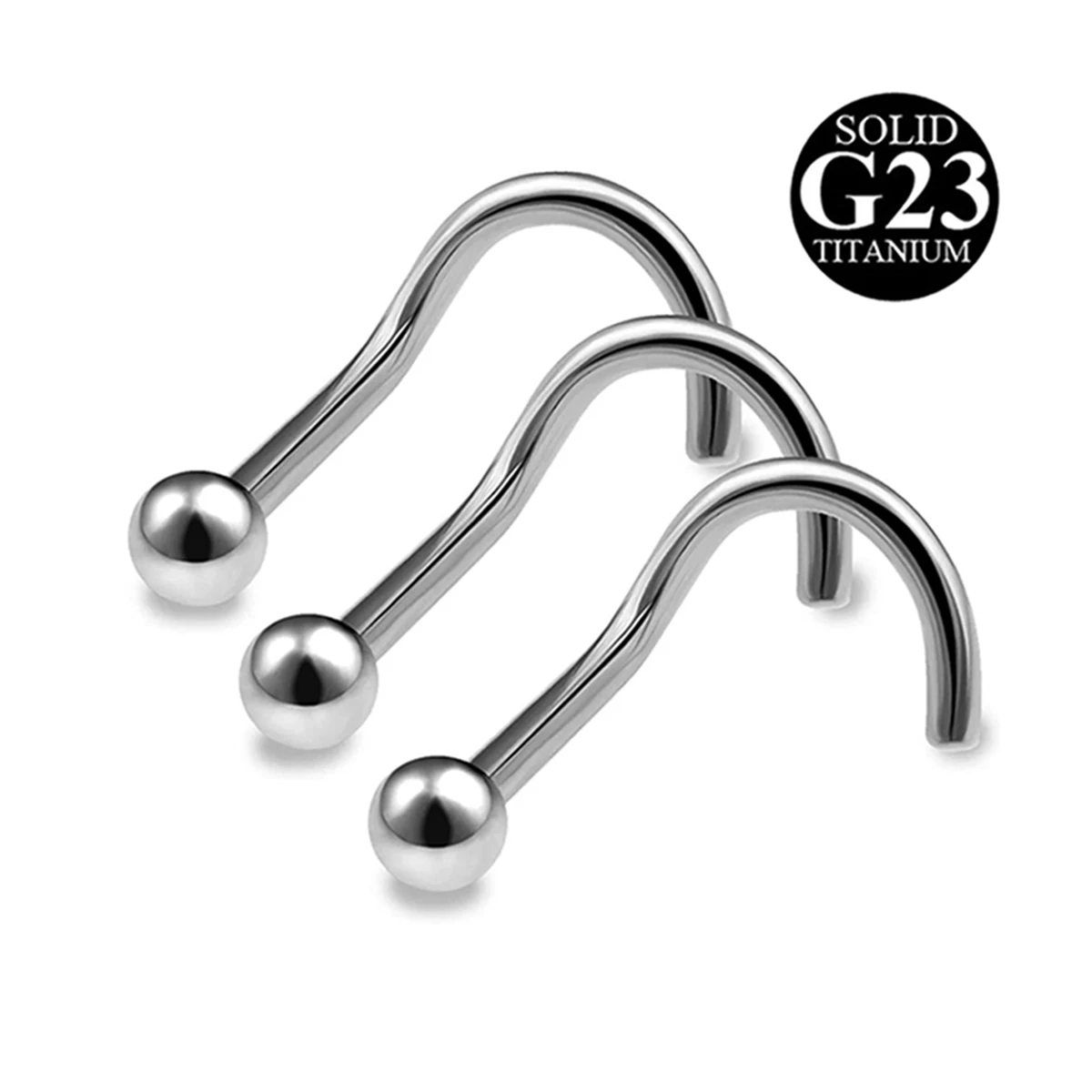 3pcs Bending Bar Titanium Ball Nose Stud For Women Men Titanium Nose Bone Rings Fashion Popular Nostrils Body Piercing Jewelry