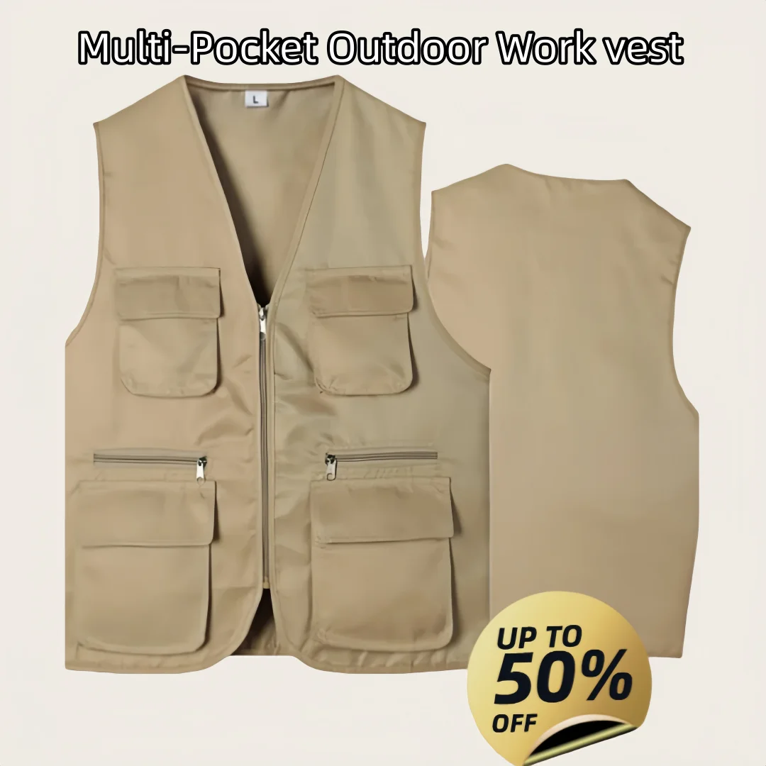 

2026 Men Multi-Pocket Classic Waistcoat Male Sleeveless Unloading Solid Coat Work Vest Photographer Tactical Mesh Vest Jack