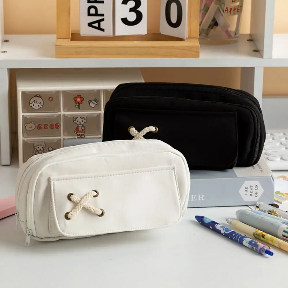Large Capacity Pencil Case with Cross Rope Oxford Fabric Stationery Box Pencil Bag Stationery Holder Desktop Storage