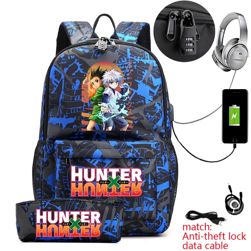 Hunter x Hunter Anime Backpack for Students Anti-Theft Casual Daypack with Pencil Case for Boys Girls School Bag