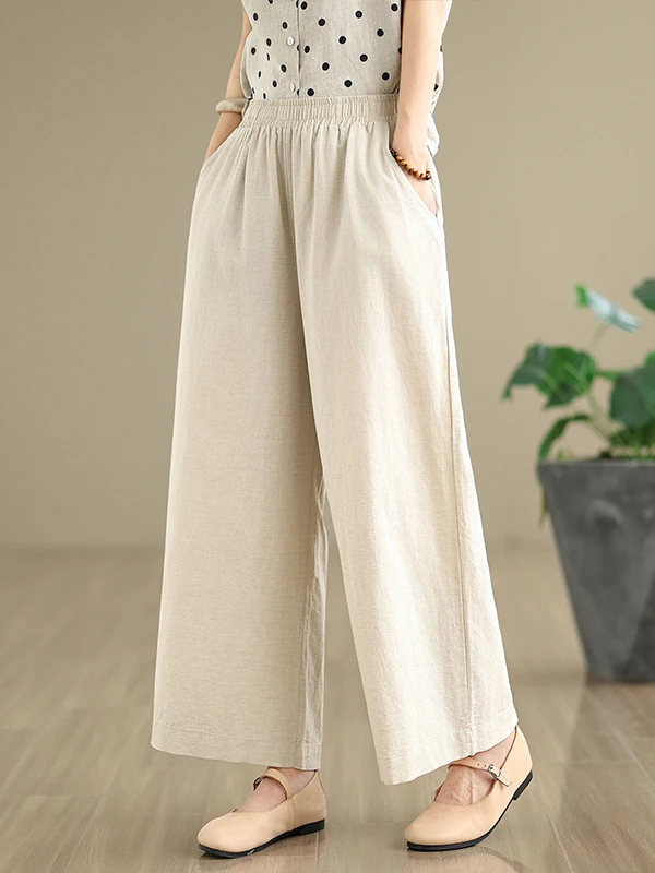 

Casual Cotton Linen Set 2025 New Summer plus Size Slimming Artistic Vintage irt Loose Casual Pants Two Piece Set