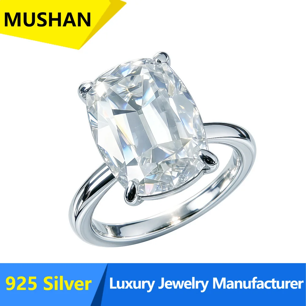 MUSHAN Brand 10 Carat OEC Old European Cut Moissanite Diamond Rings 925 Sterling Silver Wedding Ring Band for Women Fine Jewelry