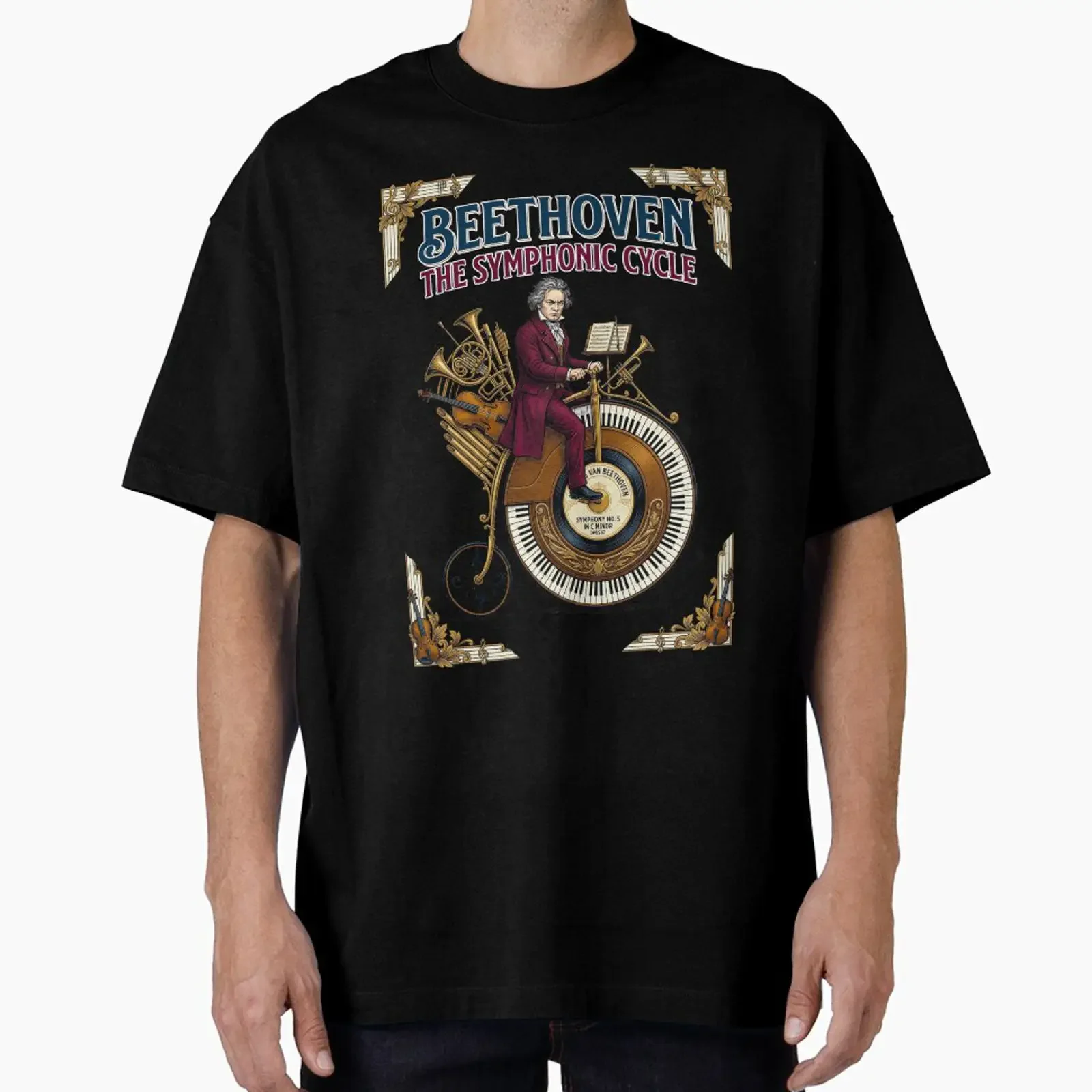 Beethoven Riding Penny Farthing Symphonic Cycle designed and sold by T ShirtARTHY vintage Washed Versatile Comfortable fashion