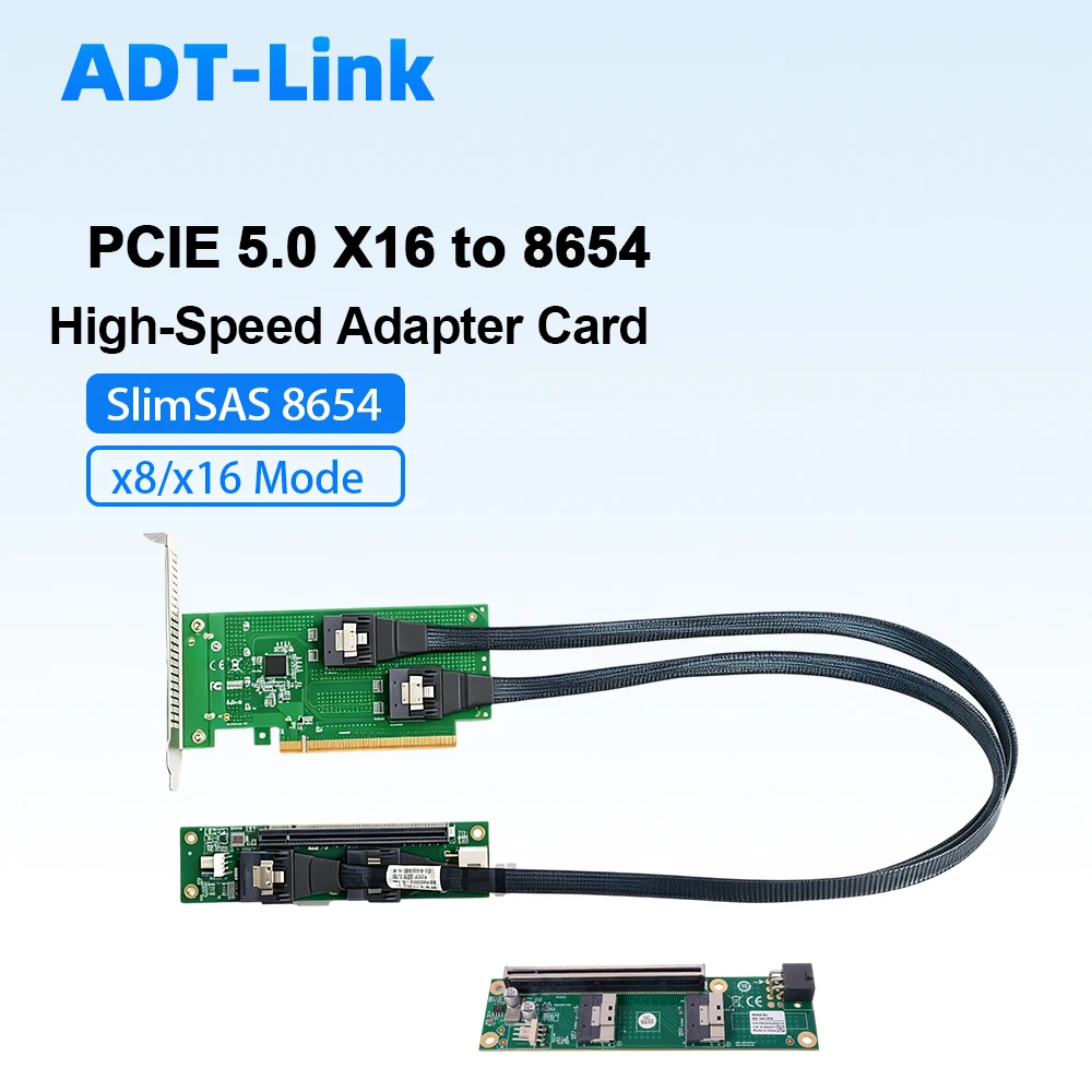 

MCIO To PCIe 5.0 Riser Board SFF-8654 To PCIe 4.0 X16 Adapter Card Support X8/x16 43cm/70cm/80cm Cable for GPU NIC Expansion