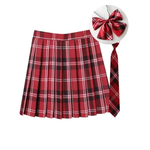 Imagen 2 del producto Falda plisada a cuadros de verano para mujer con pajarita, falda Jk coreana, uniforme de Escuela Japonesa, minifaldas de línea A Preppy