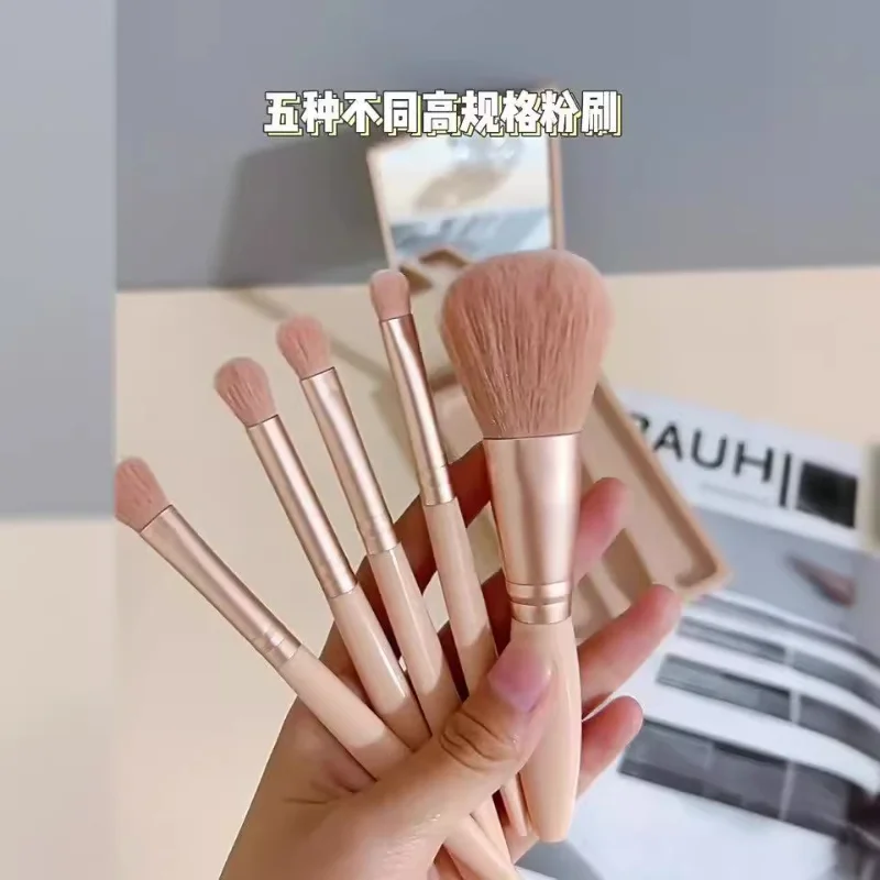 브Mini pinceaux de maquillage ensemble miroir doux moelleux pour cosmétiques fond de teint poudre brosse douce en boîte Mini maquillage Portable nkeсakatка