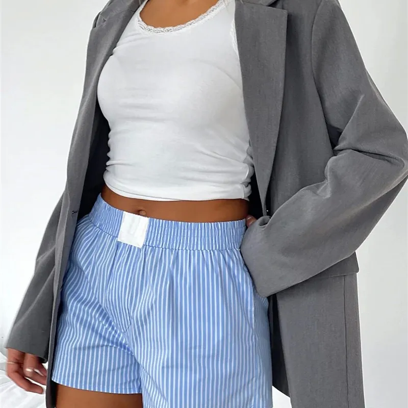 Y2K مخطط فضفاض orts المرأة Faion سراويل تقليدية 2000s Sle عالية الخصر واسعة الساق ملابس الصيف مريحة للتنفس