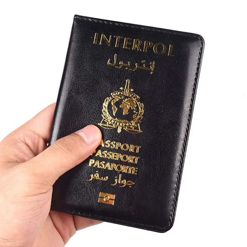 Fashion Men Women Leather Interpol Passport Cover Global Travel Accessories Passport ID Card Holder