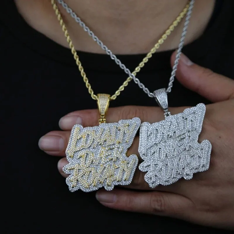 New Fashion Royal Letter Pendant Necklace Hip Hop Sparkling Cube Zirconia Men\'s Party Jewelry