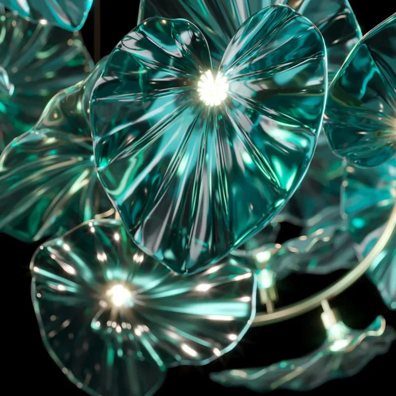 Chandelier Designed With Green Glass Leaves Art Pendant Lights For  Island Hotel Restaurant Chandeliers Led Hanging Ceiling Lamp