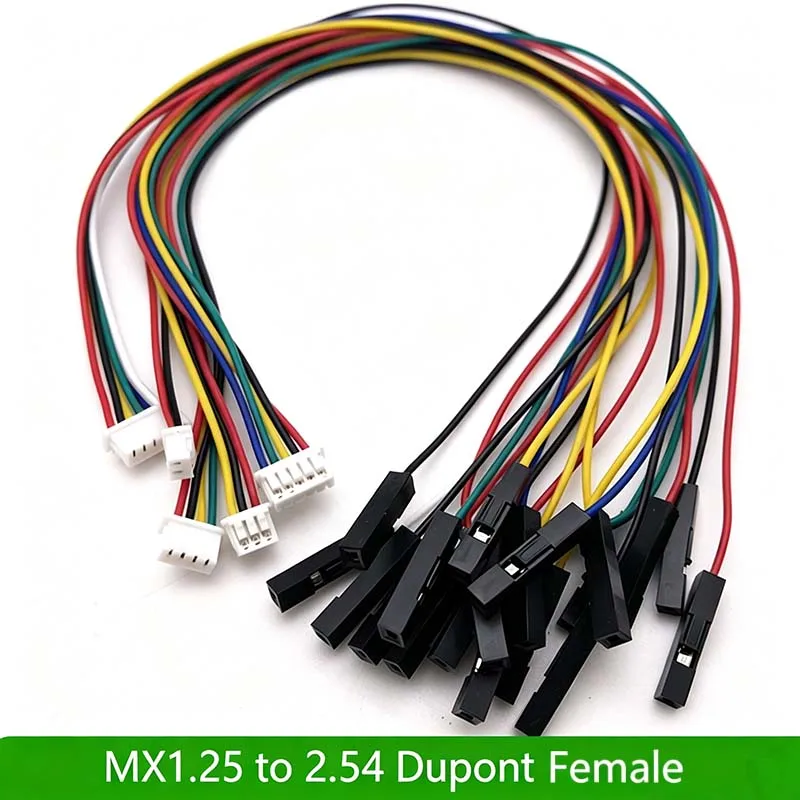 10PCS MX 1.25 Pitch to DuPont 1P, 2P, 3P, 4P, 5P, 6P Motherboard Connector Cable, 1-to-4 Sensor Terminal Cable