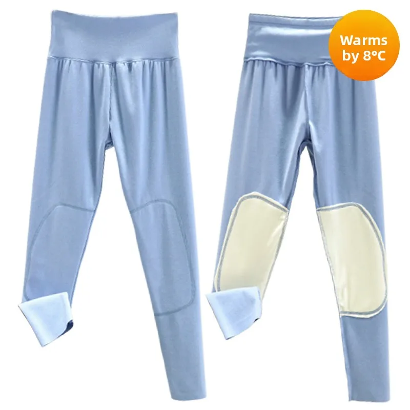 Thiened High-Waist Fce Lined Knee-Pad Pants Women's Winter Base Layer Tights Dervo Patched Warm Underwear Large Size