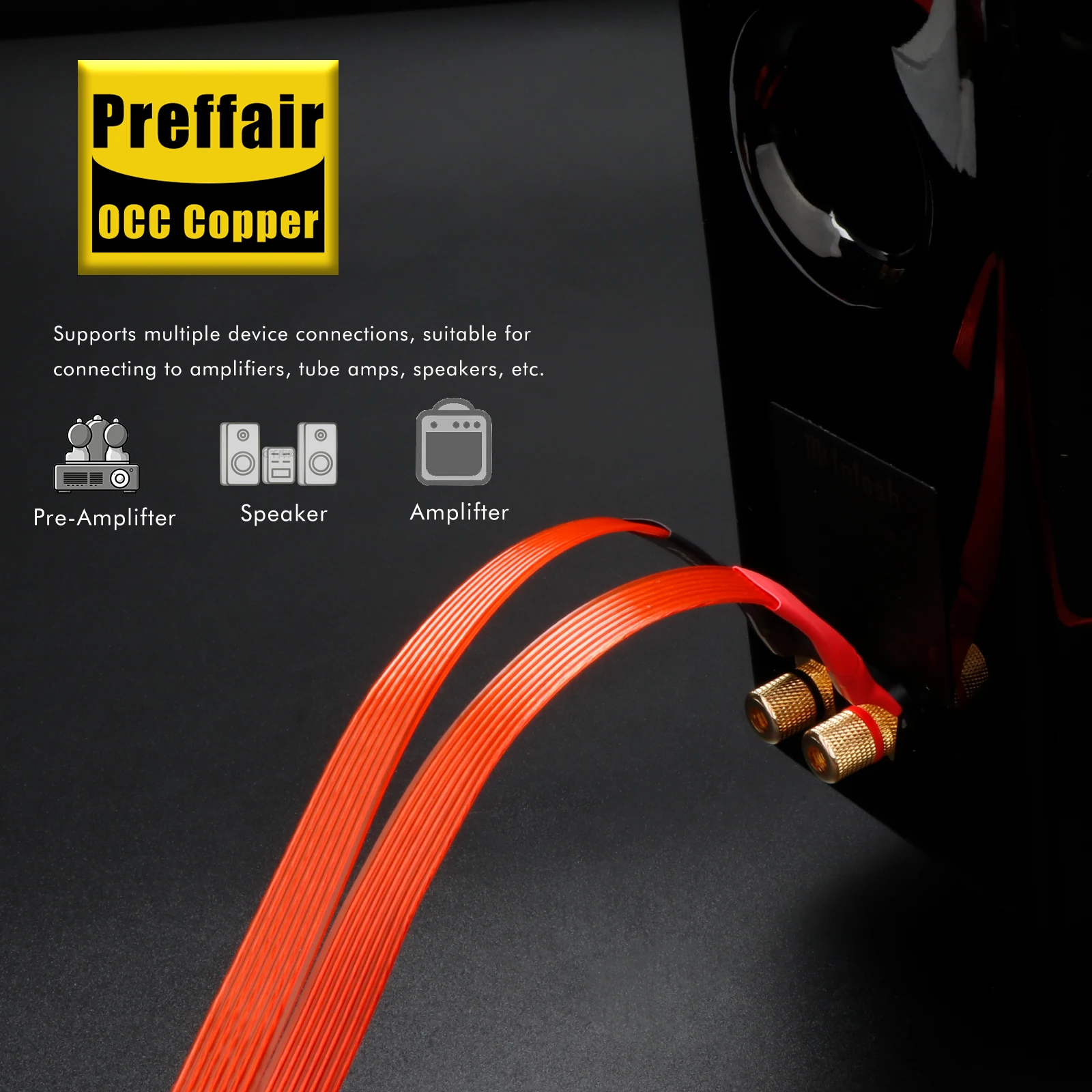 زوج كابل مكبر الصوت الأحمر كابل مكبر الصوت المسطح مطلي بالفضة OCC مطلي بالفضة عشاق الصوت Hifi كابل الصوت مكبر للصوت