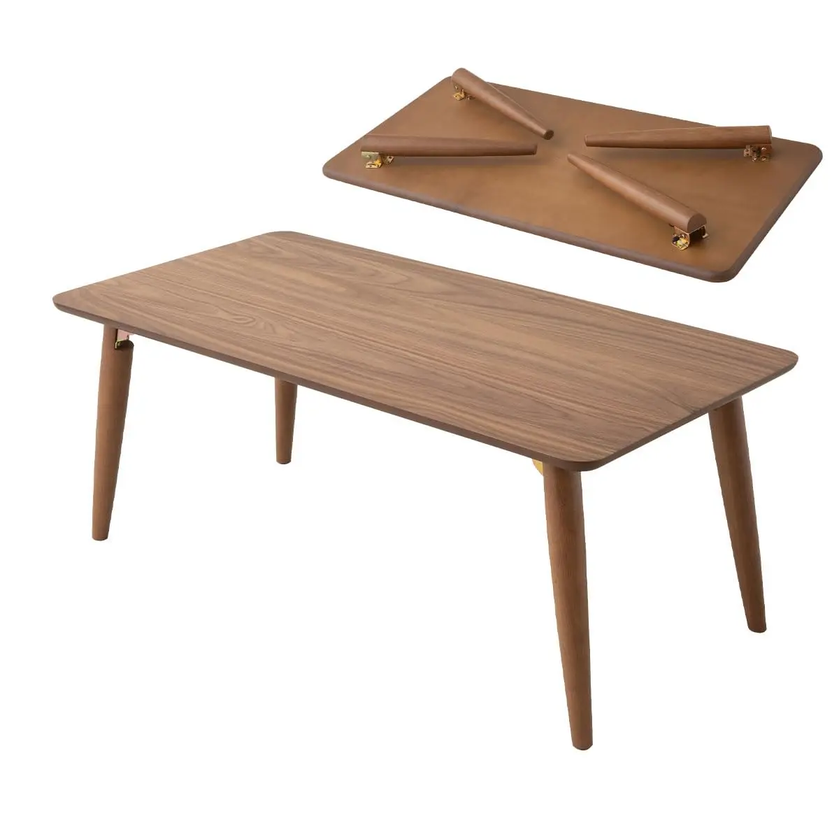 

Wood Folding Coffee Table Rectangle Large (20.5"x41.3") Walnut, Floor Sitting Low Table Small Space Minimalist Japanese Tatami R