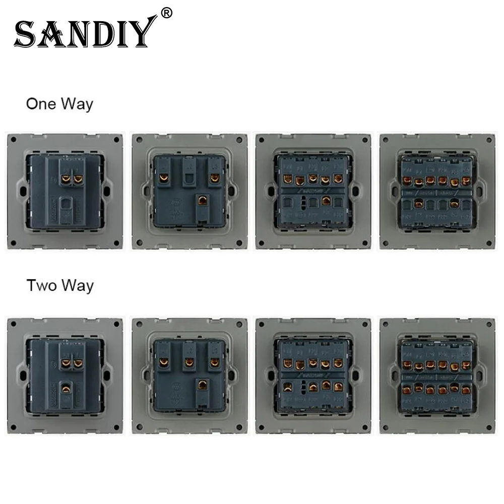 SANDIY Wall Switch Light Control On/Off Power Lamp Blue Tempered Glass Panel 1/2/3/4 Gang 1/2 Way 10A AC110V-250V Accessories