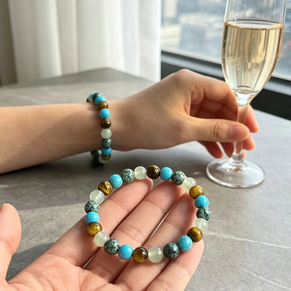 Tiger Eye Stone African Turquoise Anxiety Bracelet, Stress Relief Beaded Bracelet Jewelry for Men Women, Ideal Gift